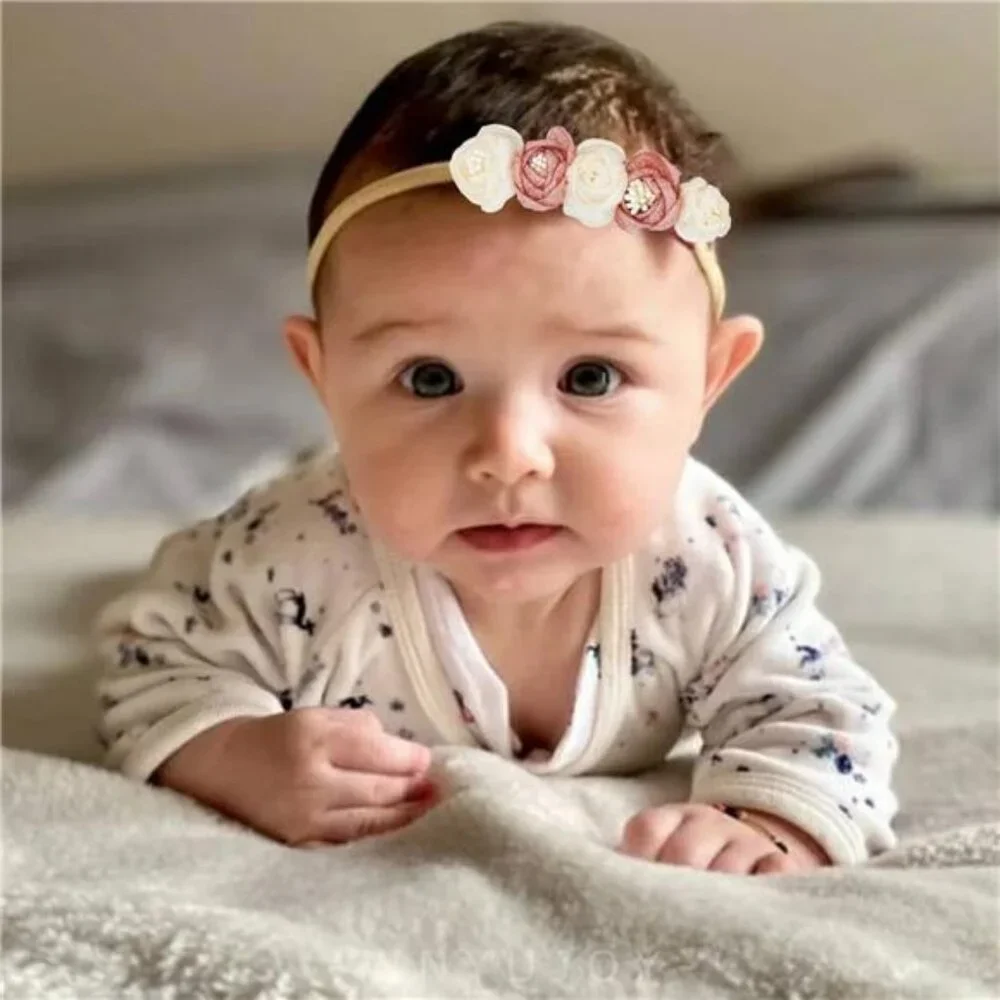 Baby girl flower headbands set nylon elastic bows infant newborn toddler girls